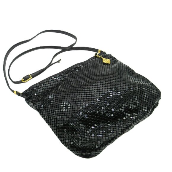 Vintage Whiting & Davis Black Sequin Mesh Crossbody Shoulder Bag With Gold-Tone - Picture 1 of 11